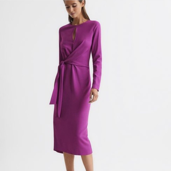 Reiss Valentina Bodycon Midi Purple Dress Size 6 - Picture 1 of 15